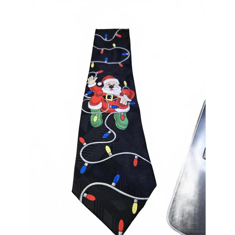 Black Christmas Santa Claus Tie with Colorful Lights - Picture 1 of 4